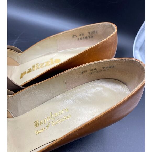 1960s Tri-Tone Leather Neutral Mod Heels Secretary Pump Baynhams Palizzio - Picture 9 of 10